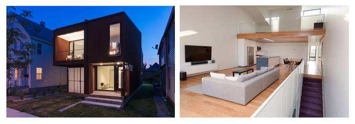 Named for the lofted upper level that defines the home’s interior character, the Loft House's sloped roof adds volume and light in a tight urban lot in Gordon Square.